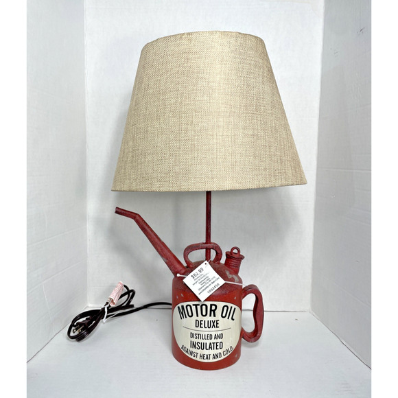 Rustic Oil Can Desk Table Lamp Damaged Shade - Picture 1 of 7